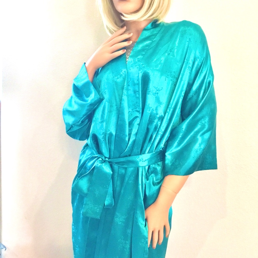 Elegant Teal Satin Robe for Women L